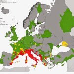 Áreas de distribución del mosquito tigre en Europa. Murcia se encuentra entre las zonas "asentadas" desde el año pasado